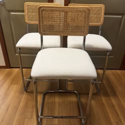 MCM Boho Rattan Counter Height Bar Stools (Set Of 3) 