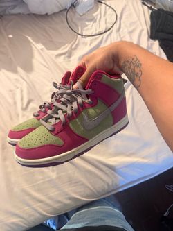 Nike Dunk High Sneakers Green Pink Suede