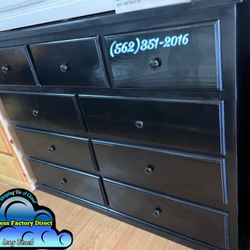 Black Nine Drawer Dresser Pinewood Chest Cajonera Comoda Mueble 
