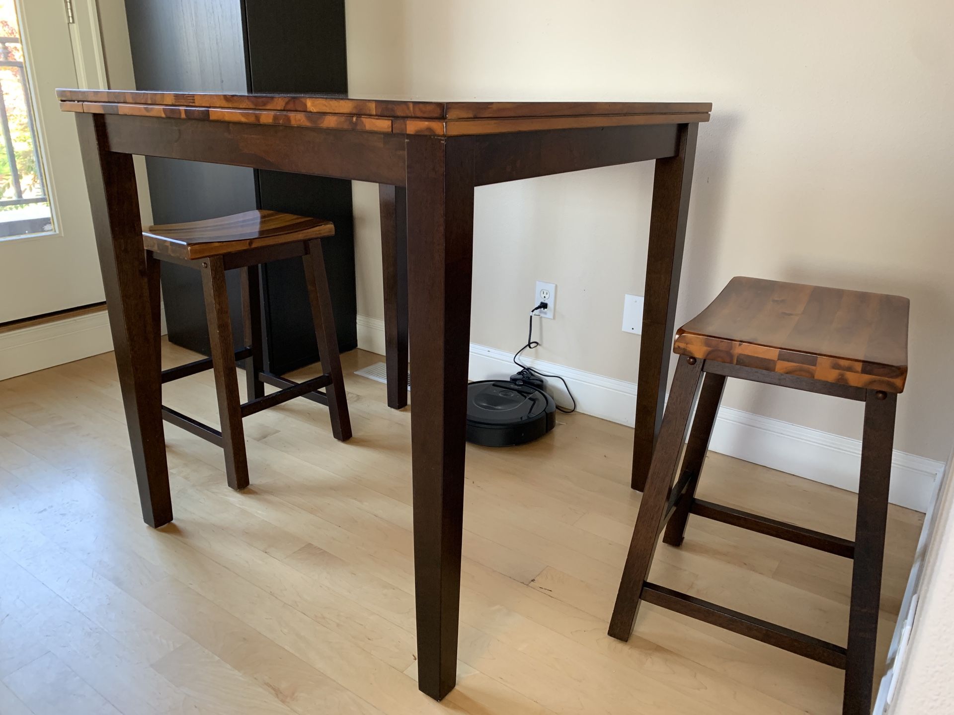Pub/Counter Height Solid Mahogany Table and Two Stools