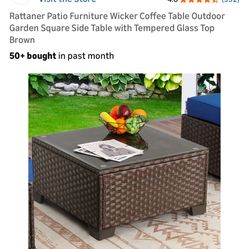 Replacement -Rattaner Wicker Patio Coffee Table w OUT Tempered Glass Top Brown- 