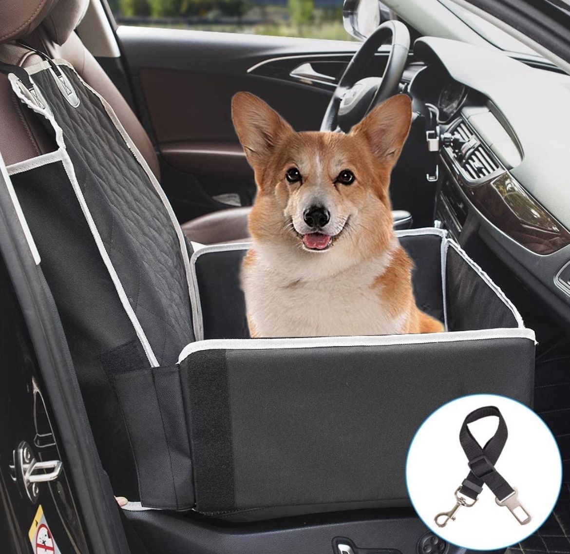 Pet Front Seat Cover for Dogs, 2 in 1 Pet Booster Seat Premium Padded Scratch-Proof Waterproof Dog Seat Cover with Side Flaps, Nonslip Backing for Car