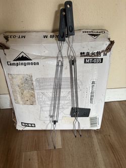 Campfire tongs and a fire friendly pan