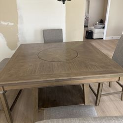 Living Spaces White Oak 48” Square Table With 3 Chairs And A Bench 