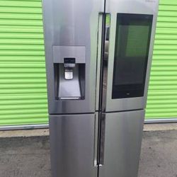 SAMSUNG STAINLESS STEEL FAMILY HUB COUNTER DEPTH 4 DOOR FLEX REFRIGERATOR/ ICE MASTER / BUILT-IN TABLET 