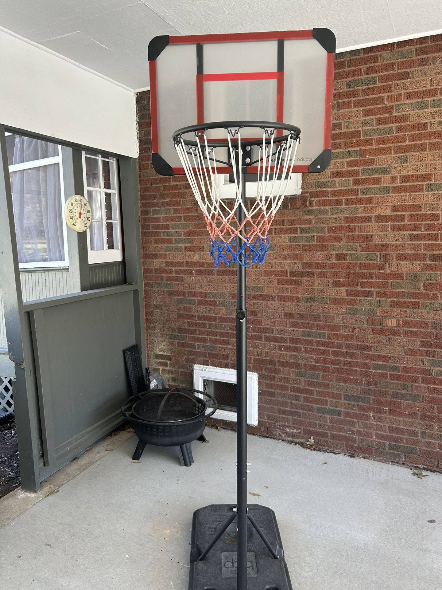 Kids Height-Adjustable Basketball Hoop System, Portable Game w/ 2 Wheels, Square Backboard, Fillable Base, Weather-Resistant, Nylon Net, Adjusts from 