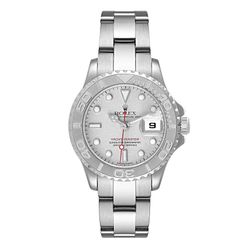 *2008 Ladies Rolex 29mm Yacht Master Stainless Steel Watch with Silver Dial and Rotatable Platinum Bezel. (UNWORN Box/Paper 169622)