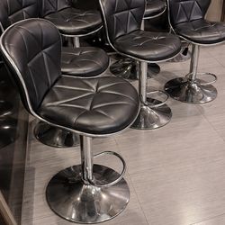 Modern Adjustable Bar Stools – Black Faux  Leather & Chrome