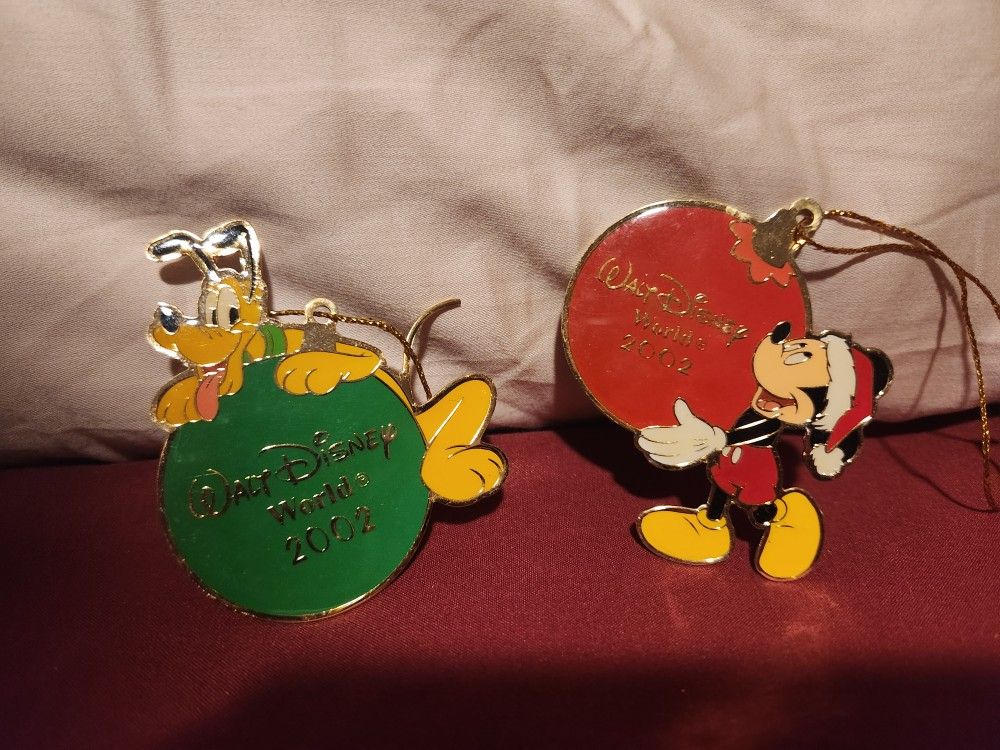 Disney 2002 Mickey And Pluto Metal Ornaments