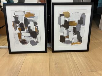 Set of 2 Modern Abstract Wall Art Prints (Black Frames)