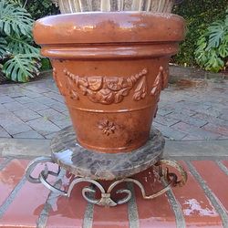 Large unique clay flower pot with unique floral pattern
