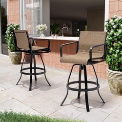 Swivel Bar Stools Set of 2, Outdoor Aluminum Bar Height Chairs, All Weather Furniture for Patio, Pool, Garden, Backyard