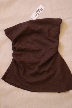 Urban Outfitters Brown Textured Tube Top Strapless Ruched Asymmetric Hem S NWT