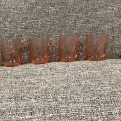 Vintage Pink Glass Rose Mug - Arcoroc France Set Of 4 Mugs Glasses