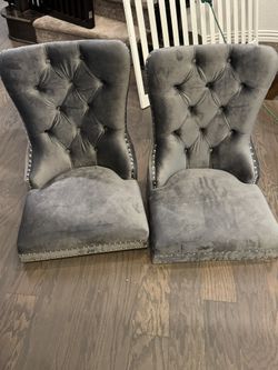 Grey Velvet Upholstered Espresso Wood Dining Chairs (Set of 2)