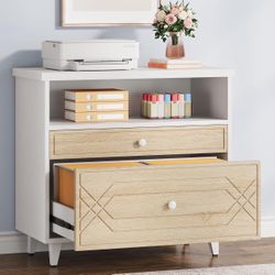 File Cabinet with Shelf, 2 Drawer Filing Cabinet for A4/Letter/Legal Size, Modern Industrial Office Storage Cabinet Printer Stand for Home Office, Whi