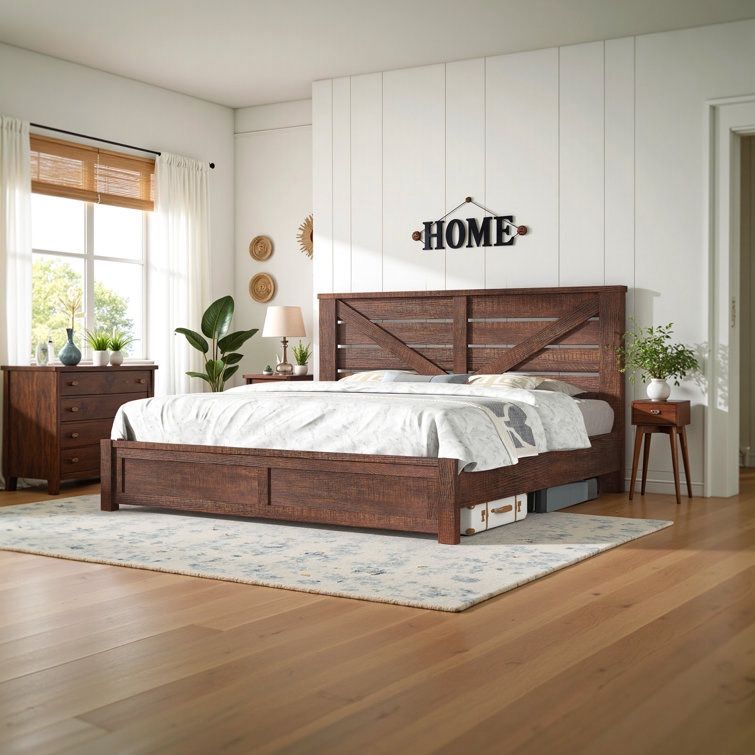 King Size Farmhouse Bed Frame with 49.2" Barn Door Headboard