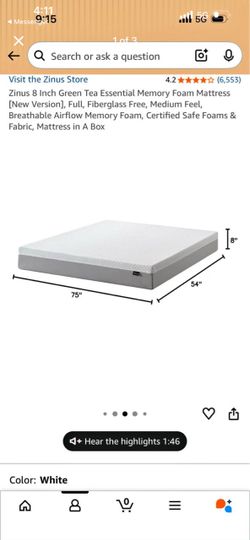 Zinus 8 Inch Memory Foam Mattress Full