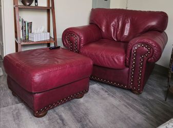 Italian Leather chair and ottoman