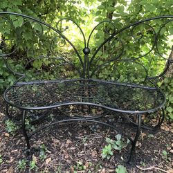 Black Metal Patio Or Garden Loveseat. Butterfly Designed 