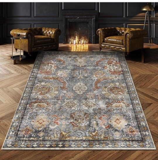 Washable Area Rugs - Perfect for Living Room, Bedroom, Kids Room, Nursery - Stain & Water Resistant Non-Slip, Pet & Child Friendly, Vintage Tribal Are