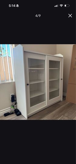 IKEA HAUGA Glass-door cabinet with table, white Excellent Condition Like New