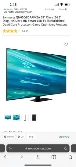 Samsung 65” QLED 4K Smart TV (Model: QN65Q8DAAFXZA)