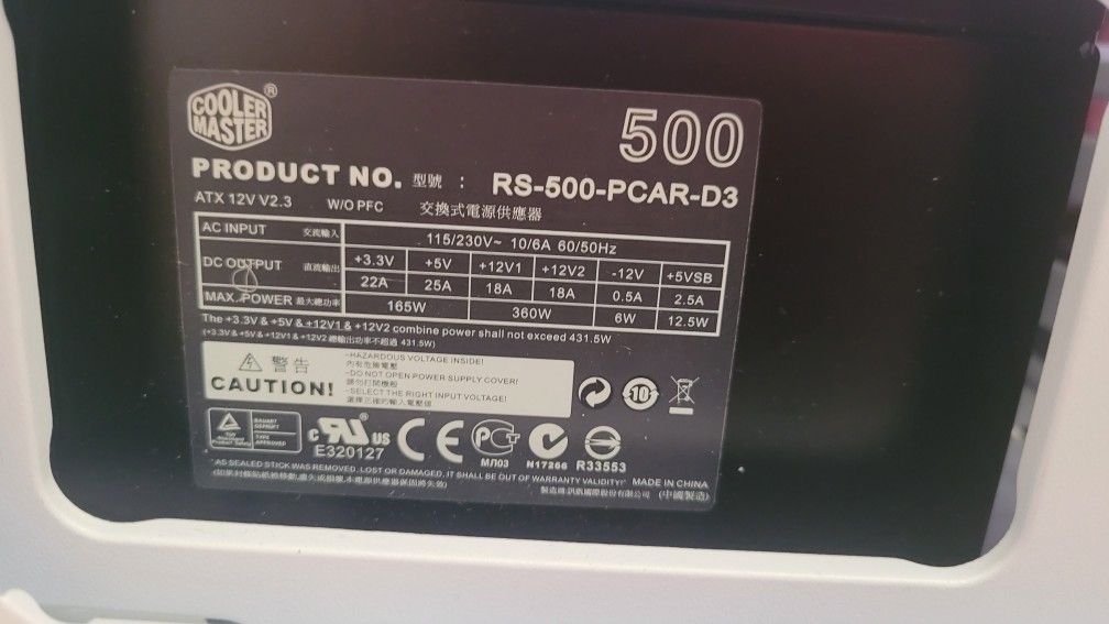 Cooler Master 500w Power Supply 