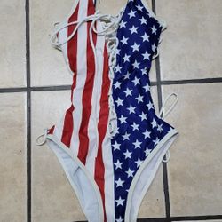 Ladies US Flag One Piece Swimsuit - New, Size Small.