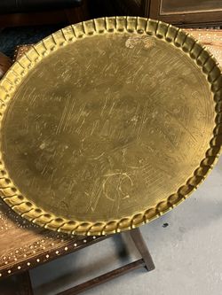 Moroccan   Brass Platter Vintage Engraved Egyptian Sphinx  Design 