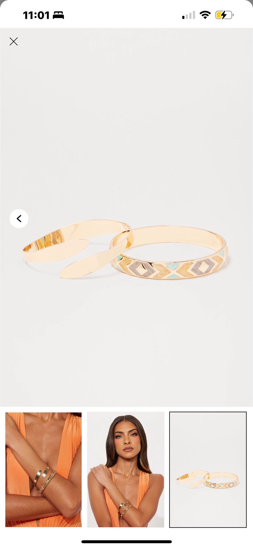 Gold Bangle Bracelet With Blue Designs 