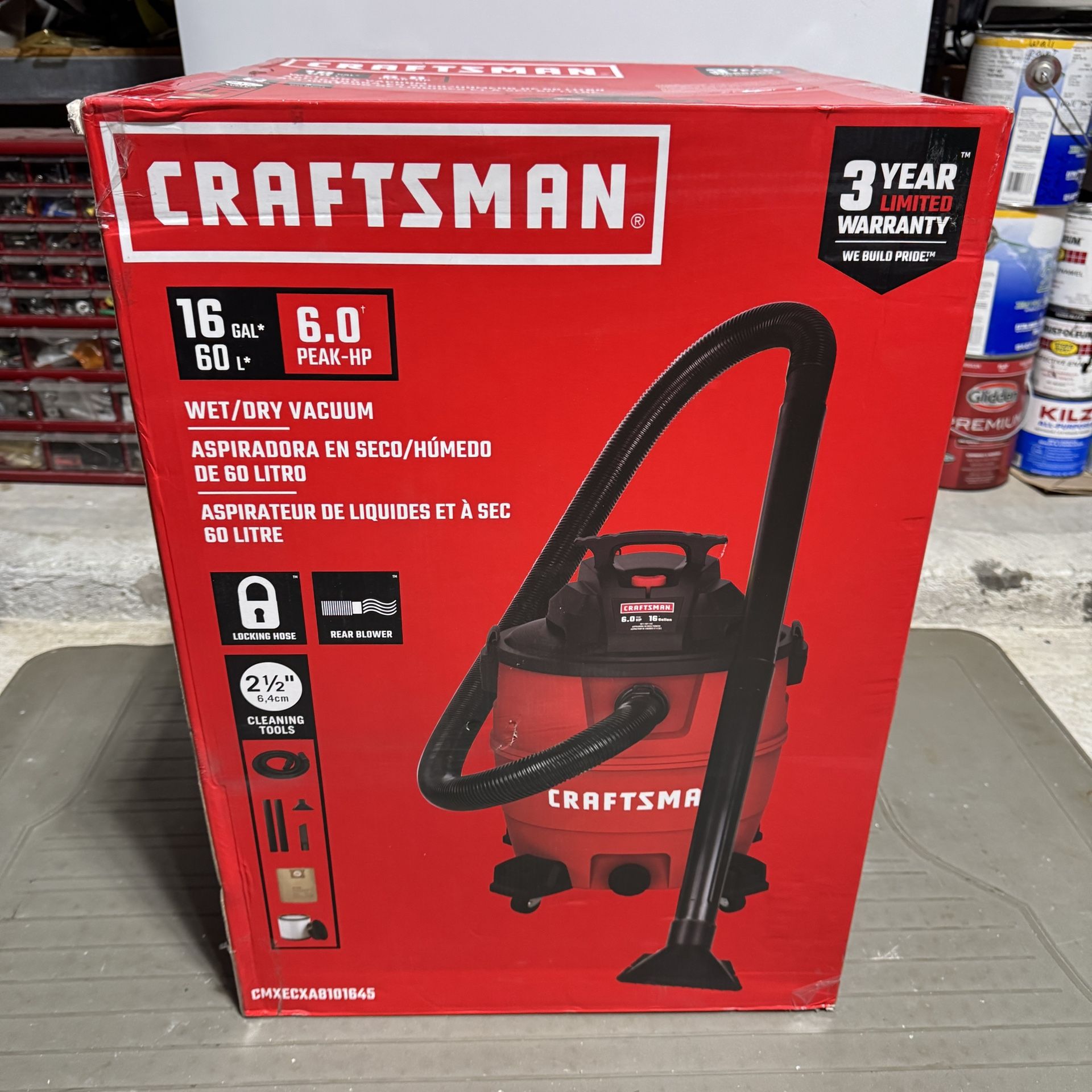 CRAFTSMAN 16-Gallon 6-HP Corded Wet/Dry Shop Vacuum with Accessories Included