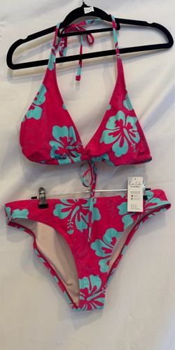 CUPSHE Pink Tropical Floral Bikini Set Halter Two Piece Swimsuit NWT Medium