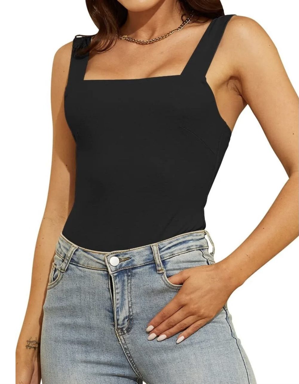 BRAND NEW IN PACKAGE DACESLON Women's Square Neck Sexy Backless BodySuit Sleeveless Casual Tank Tops Black Size Small
