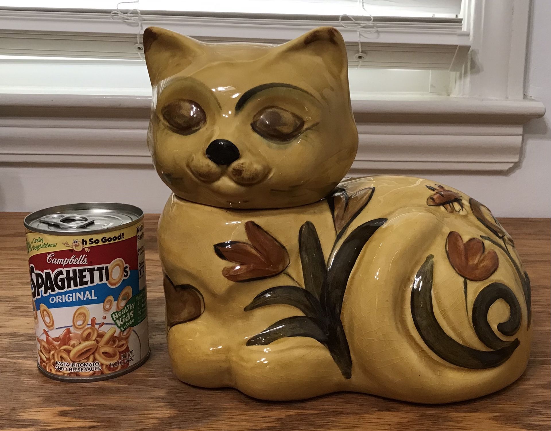 Vintage Cookie Jar Calico Cat by Los Angeles Potteries 1962 LA ceramic container hand decorated mcm pot pottery huge