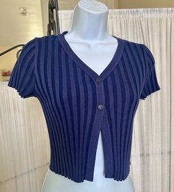 Navy Blue Ribbed Crop Top