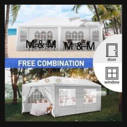 10'x20' Outdoor Canopy Party Wedding Tent White Gazebo Pavilion with 6 Side Walls,