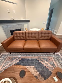 Scandinavian Designs Arturo Leather Sofa – Like New, Less Than 1 Year Old