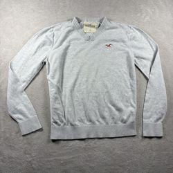 Y2K Hollister Sweater Men’s M Gray V Neck Gray Pullover Cotton Blend Grunge #3C