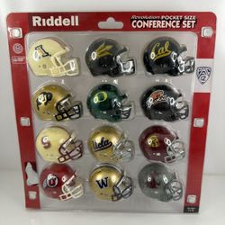 Pac 12 Conference Mini Helmet Set Riddell 2” Pocket Pro Revolution Clam Shell