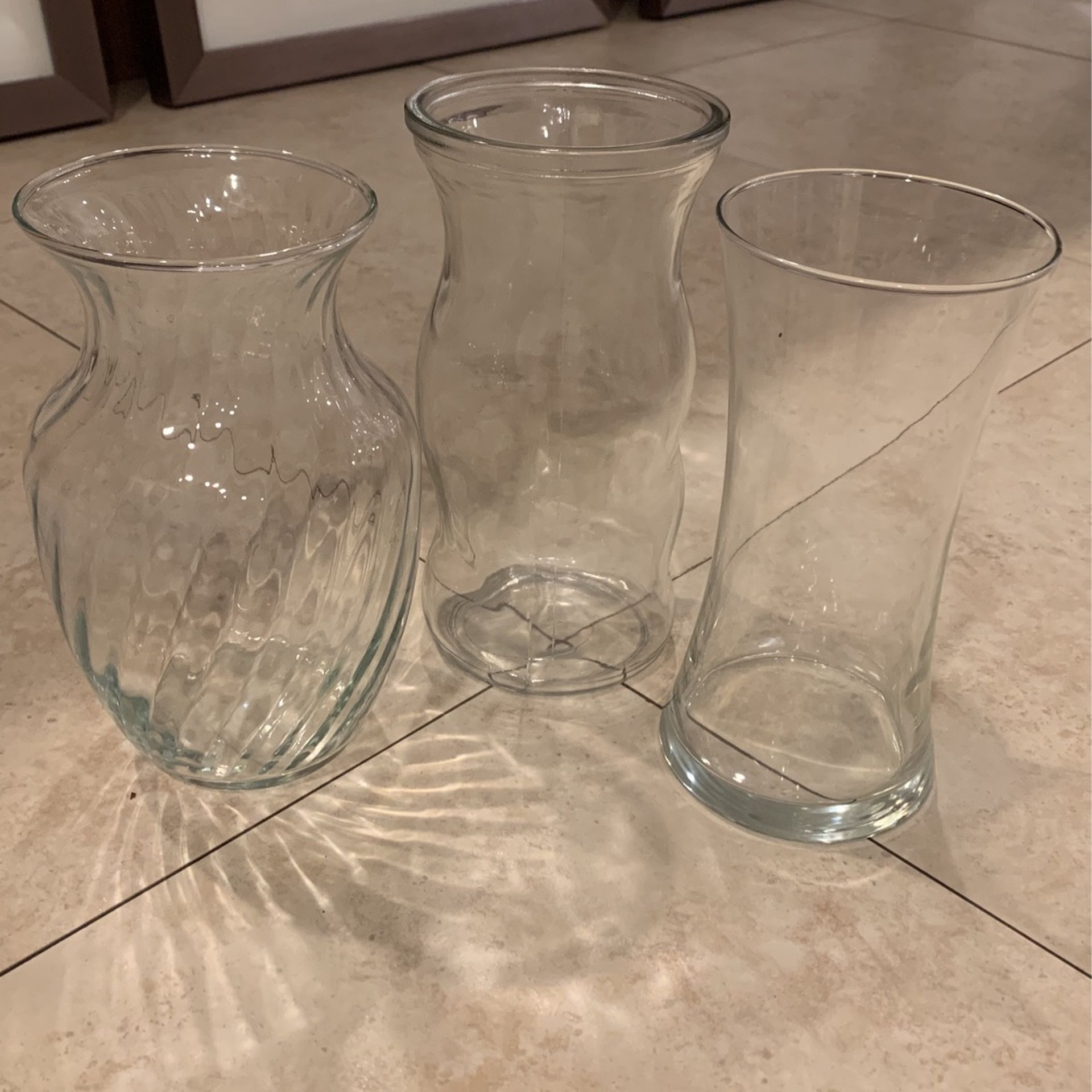 3 Different Shape Clear Glass Flower Vase