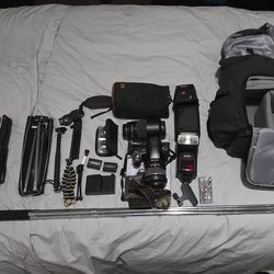 Sony Alpha SLT-A55V DSLR, 2 Lens, 2 Batteries, Flash, Remote, 6 tripods, 6 8GB & 7 16GB SD card, Bag