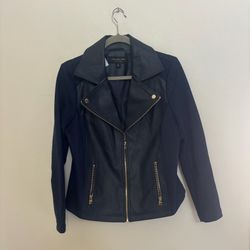 Marc New York Andrew Marc womens M faux leather moto jacket black gold