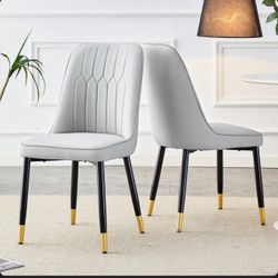 Brand New 4 Modern Dining Chair with Metal Legs Set of 4, Ergonomic PU Leather Chair for Kitchen, Dining Room, Comfortable High Back Chair (Gray)