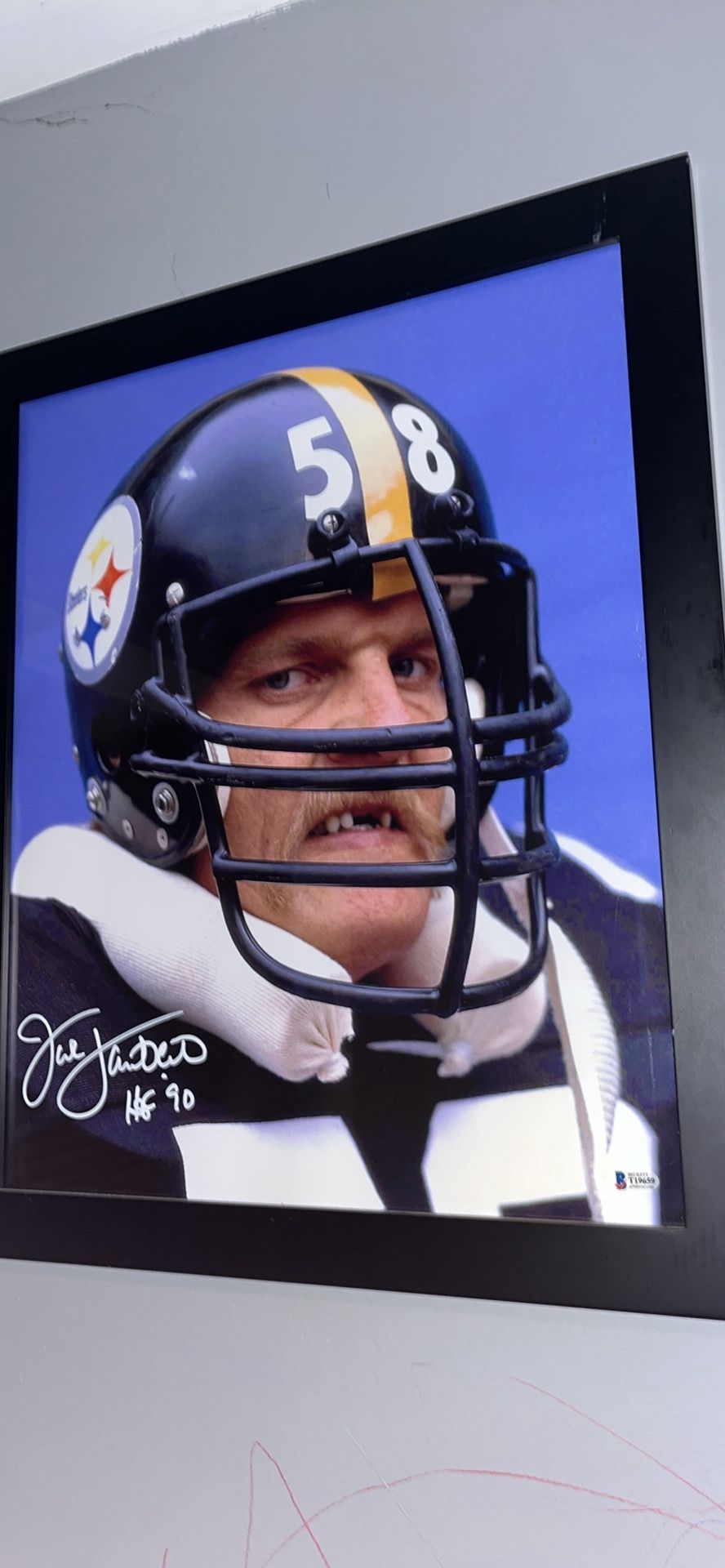 Framed Jack Lambert Pittsburgh Steelers Autographed with "HOF 90" Inscription