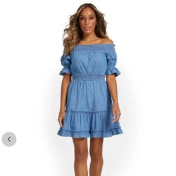 NEW YORK COMPANY Off-Shoulder Blue Dress