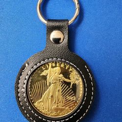 KEYCHAIN: 2023 Gold Walking Liberty – Gold-Plated Coin Design in Leather Holder