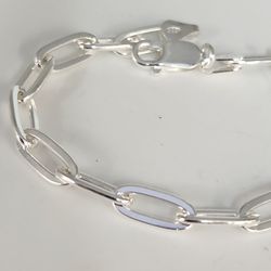 925 Sterling Silver Paperclip Link Bracelet 7"