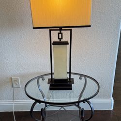 Oval Glass and Metal Side Table