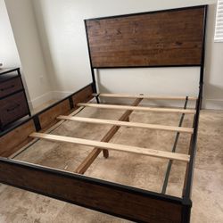 Pottery Barn Queen Bedroom Set – Rustic, Solid Wood + Metal